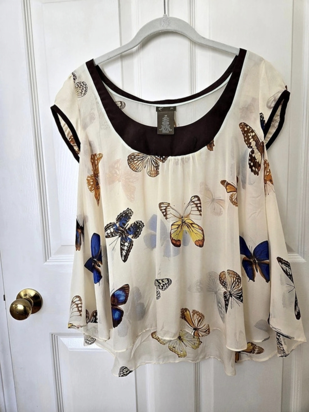 Fei Butterfly Print Blouse White & Brown